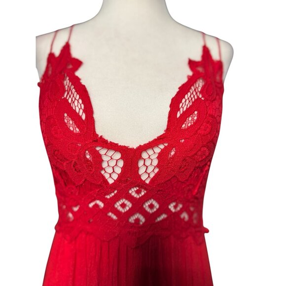 NEW Free People Size S Adella Maxi Slip Dress Sleeveless Boho Crochet Lace Red - Picture 2 of 15